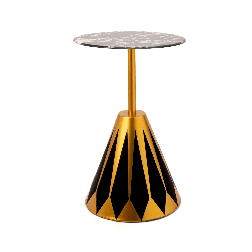 Gold Quilted|Black & Gold Grid Coffee Table | Marble Top|Premium Lacquered Finish