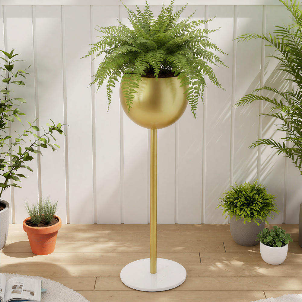 Luxury White|Gold Iron Plant Stand |Special Lacquered| White-Gold Finish