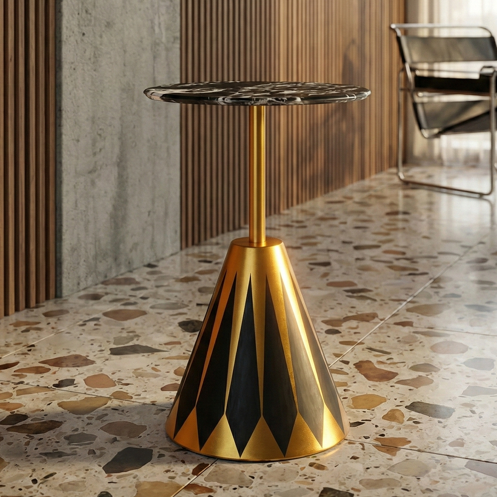 Gold Quilted|Black & Gold Grid Coffee Table | Marble Top|Premium Lacquered Finish