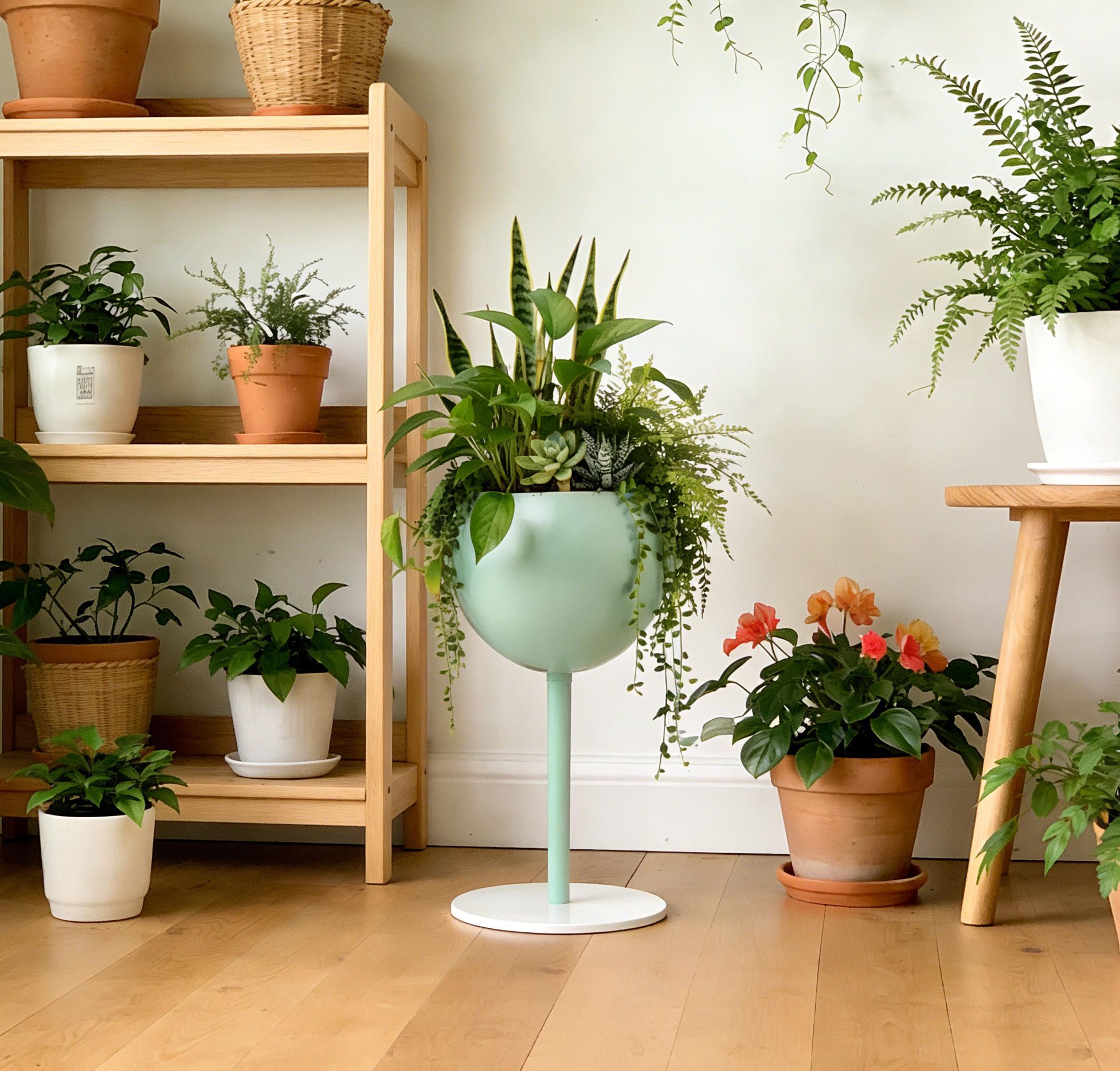 Mint Vibe |Iron Plant Stand |Special Lacquered| Macaron Green Finish